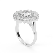 White Stone Round Cut Diamond Marquise Halo Engagement Ring With Prong Setting